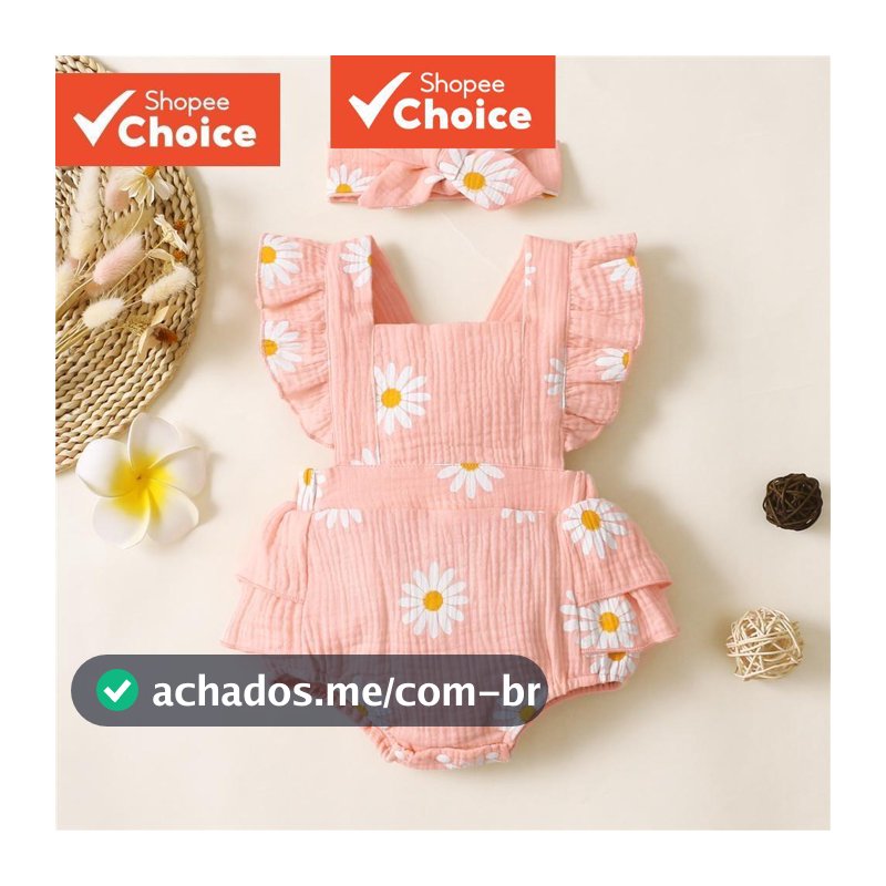 Body Para Bebês Meninas De 0 A 18 Meses Com Estampa De Margaridas E Babados Sem Costas De Algodão Macacão Fofo