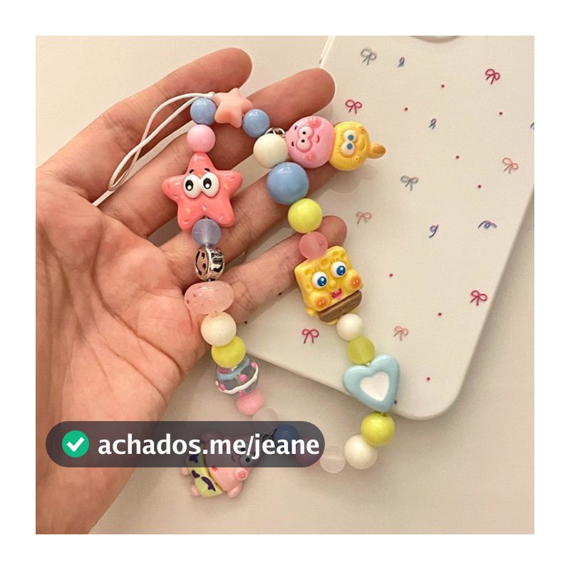 Novo 3D Bob Esponja Charme Do Telefone Móvel Chaveiro Corrente Menina Caso Feminino Moda Saco Cordão Cinta Corda