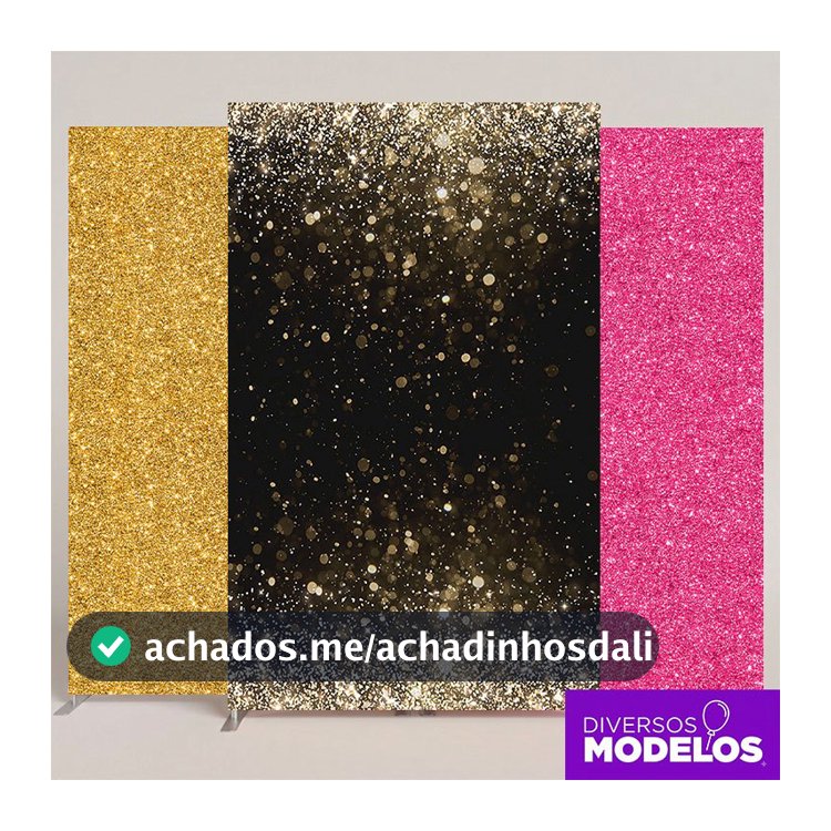 Painel de Festa Glitter Retangular Decoração de Festa Shimmer Sublimado Em Tecido 1,50x2,20m