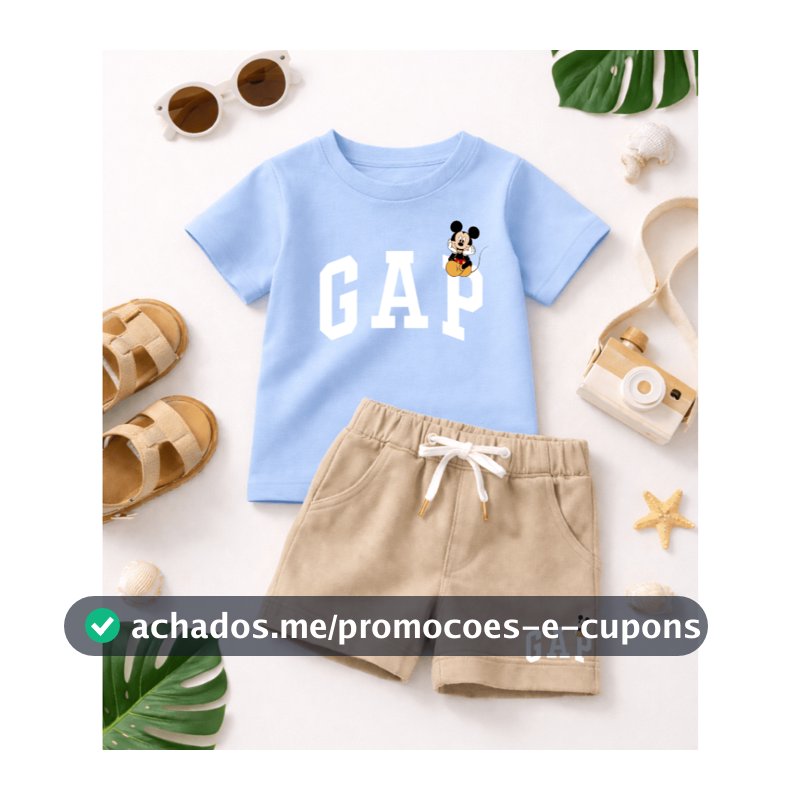 Conjunto infantil para meninos  -Estiloso de verão - camiseta manga curta e bermuda de moletom  básico casual