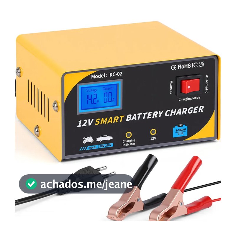 Carregador Inteligente de Bateria Automotiva 12V com Função de Reparo para Carros