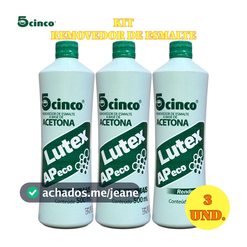 Kit 3 Lutex acetona removedor 500ml removedor de esmalte | Profissional