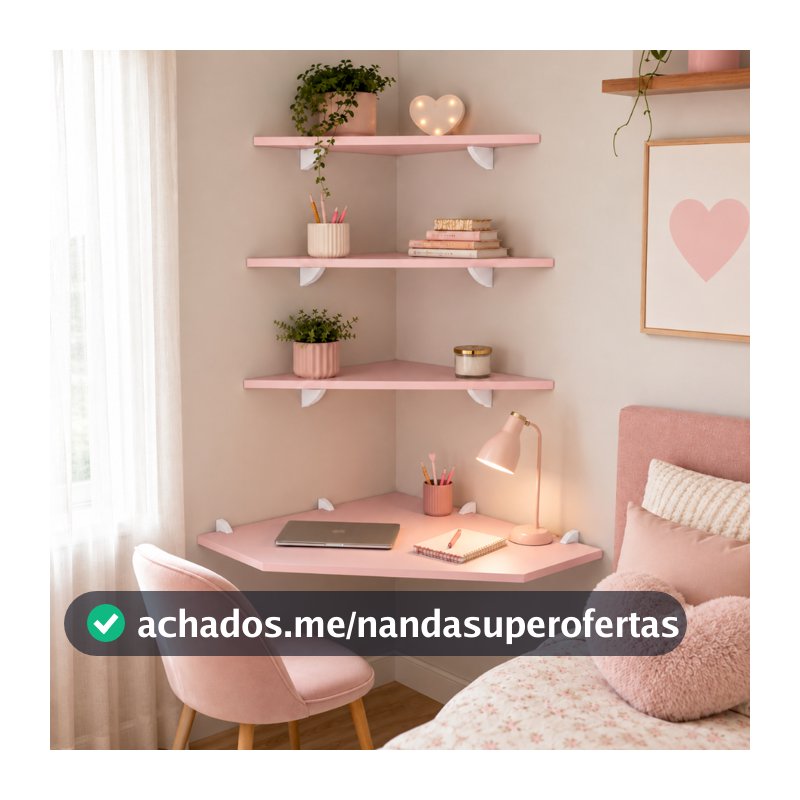 Kit Mesa de Estudo Suspensa com 3 prateleiras para quarto de menina em MDF 15mm