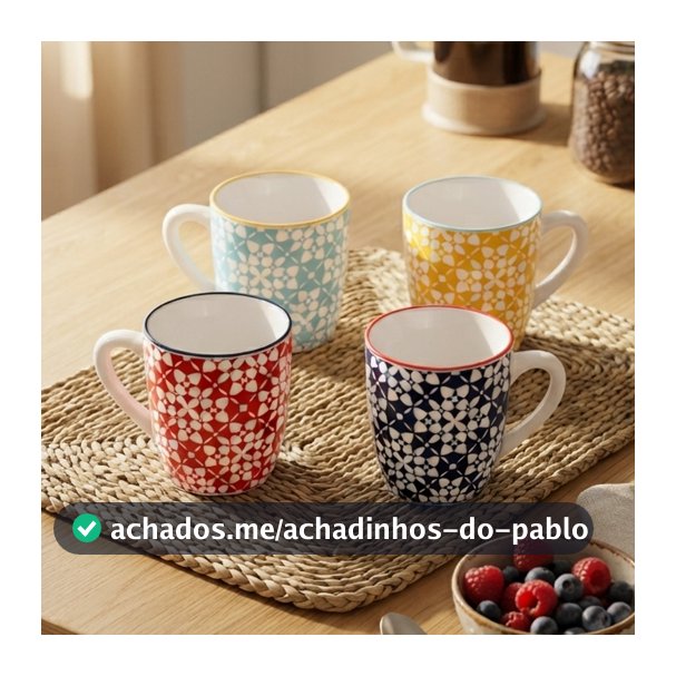 Kit com 4 Canecas Holambra 225ml Coloridas Cerâmica Wolff para Café Chá e Bebidas Quentes Mesa Posta Uso Diário Elegante