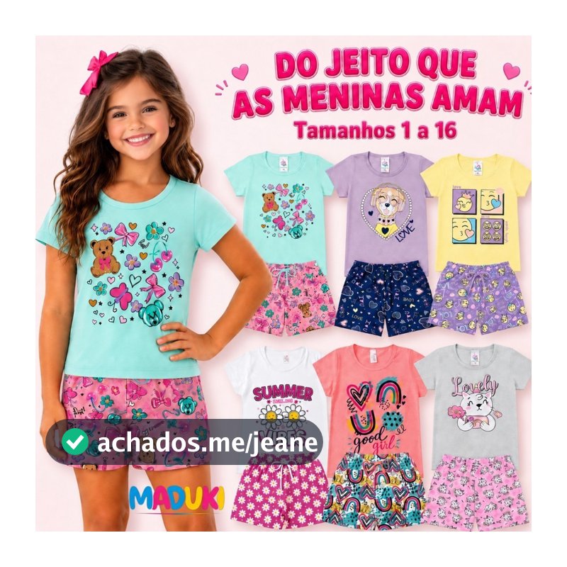 Kit 6 Peças Infantil Juvenil Menina Verão Conjunto Infantil Feminino 1 a 16