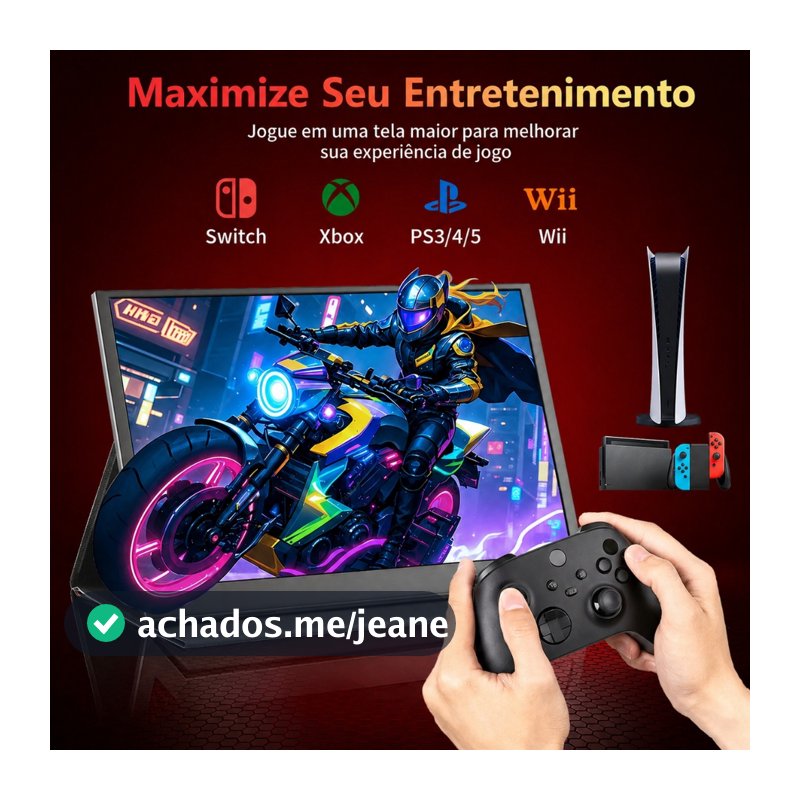 Monitor portátil de 15.6 polegadas FHD 1080p, USB-C/HDMI, compatível com notebooks, PS5/4 e Xbox