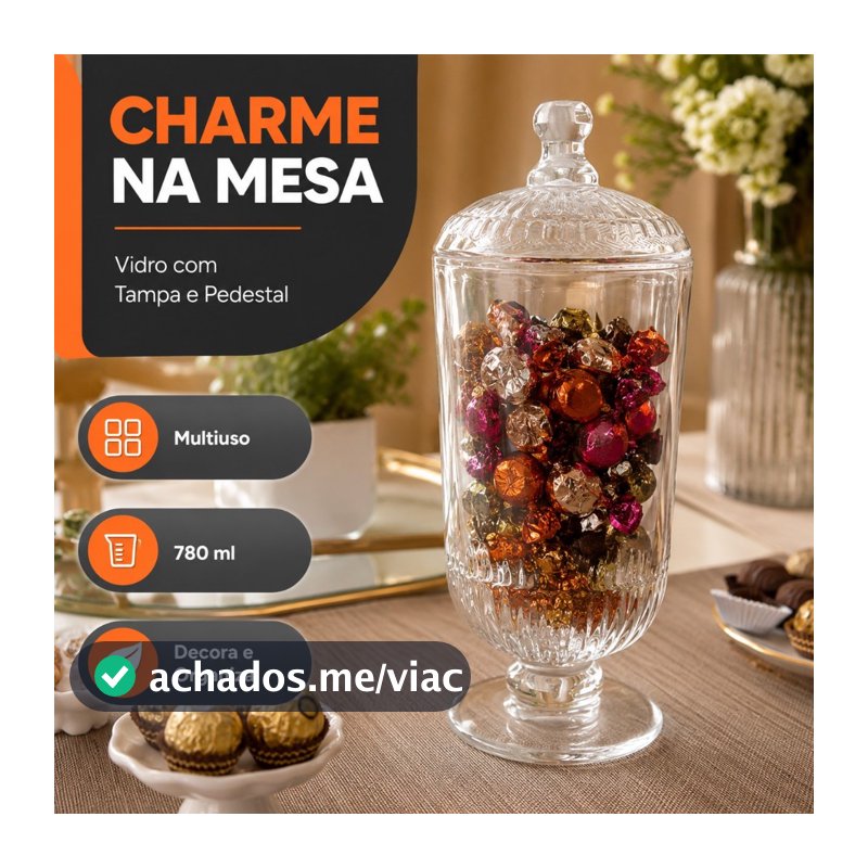 Bomboniere com Pedestal de Vidro  Para Mesa e Decoração