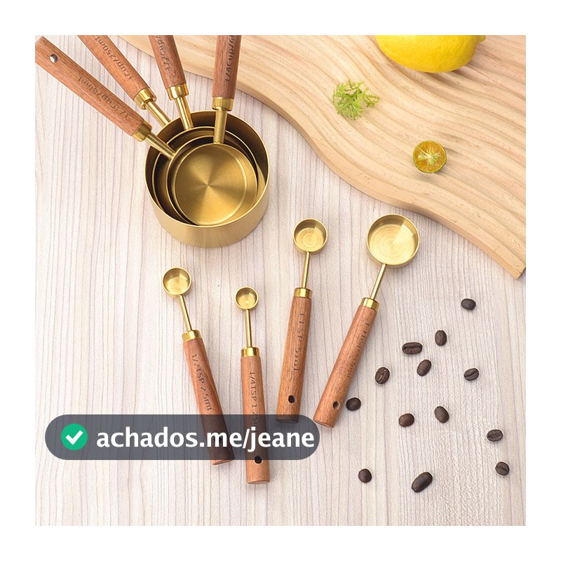 Conjunto Medidores Inox e Madeira Acácia Confeitaria Café Kit 4 ou 8 Peças Luxo 2026