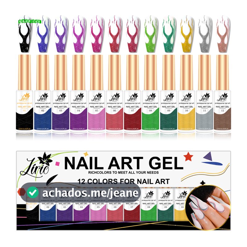 Kit 12 Esmalte em Gel Ponta Fina Nail Art Gel Professional Cores Lindas E Vibrantes