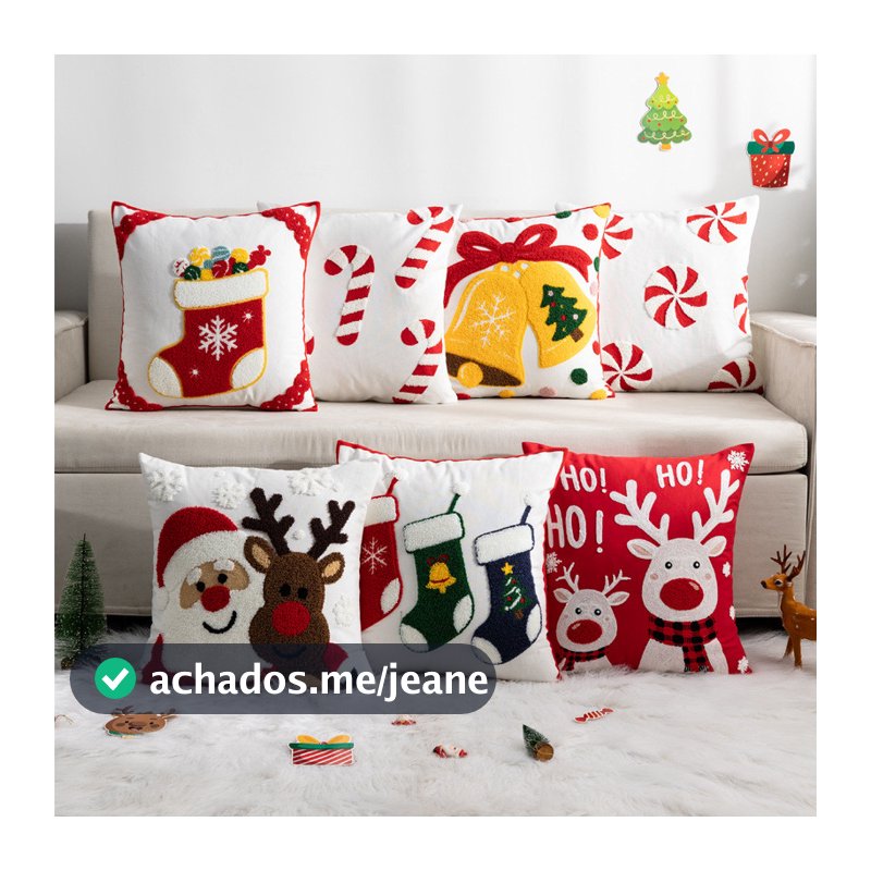 Capas De Almofada Bordadas De Toalha De Natal De Decoração Impressa De Floco De Neve De Papai Noel , Capa De Luxo Leve M