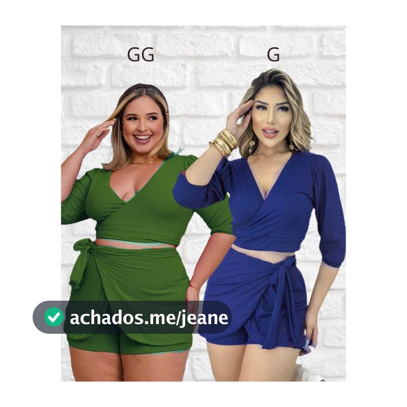 Conjunto Feminino Canelado Short Saia e cropped com amarração Tam 42/50
