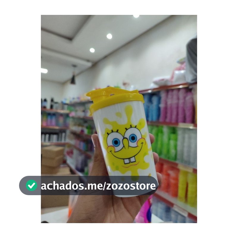 Kit c/ 25 unidades copos Long baby personalizados com tampas Sheik Tema Bob Esponja