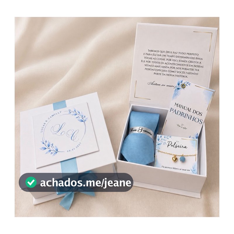 Caixa para Padrinhos de Casamento com pulseira, gravata e manual