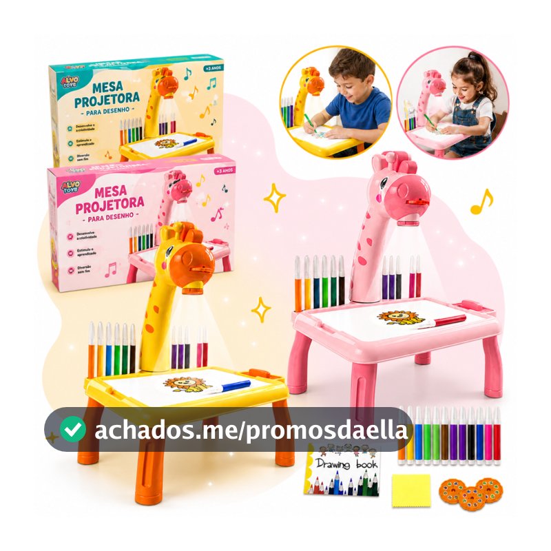 Mesa Projetora Lousa Mágica Infantil Brinquedo de Desenhar Pintar Colorir Acompanha Desenho Projetor