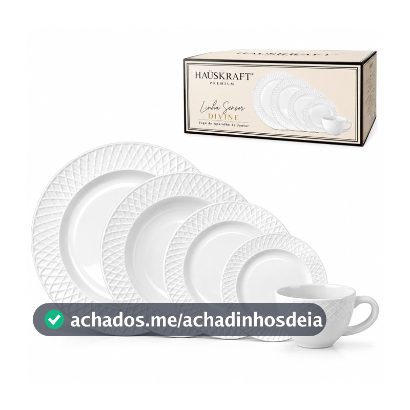 Aparelho de Jantar e Cha 20 Peças Opaline Divine Branco Hauskraft Pratos e Xicaras Resistente