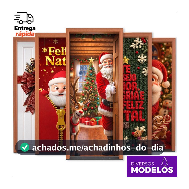 Capa de Porta Natal Decoração Natalina para Casa Em Tecido Sublimado Veste Porta C/Elástico 0,8x2,1m