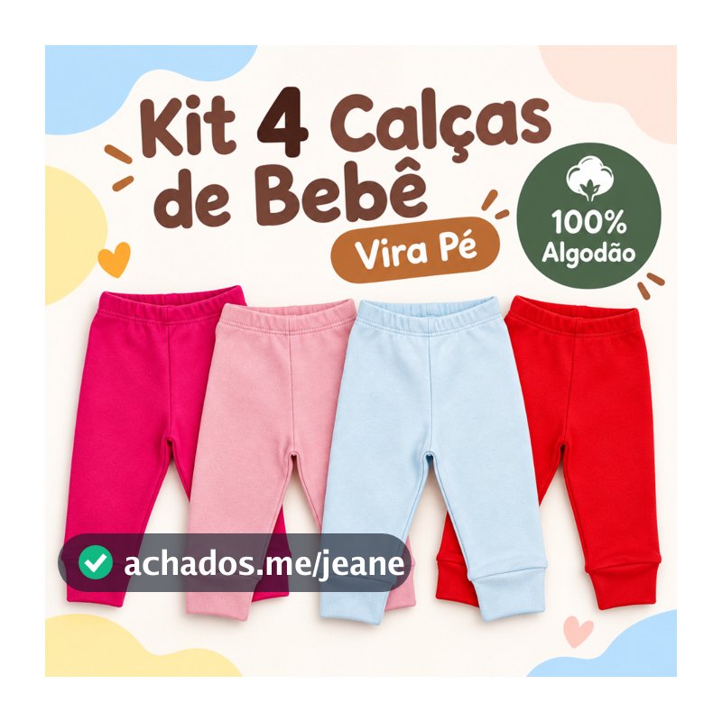 Kit 4 Calça Mijão Vira Pé Bebe Suedine 100% Algodao Enxoval Liso Menina Menino Maternidade