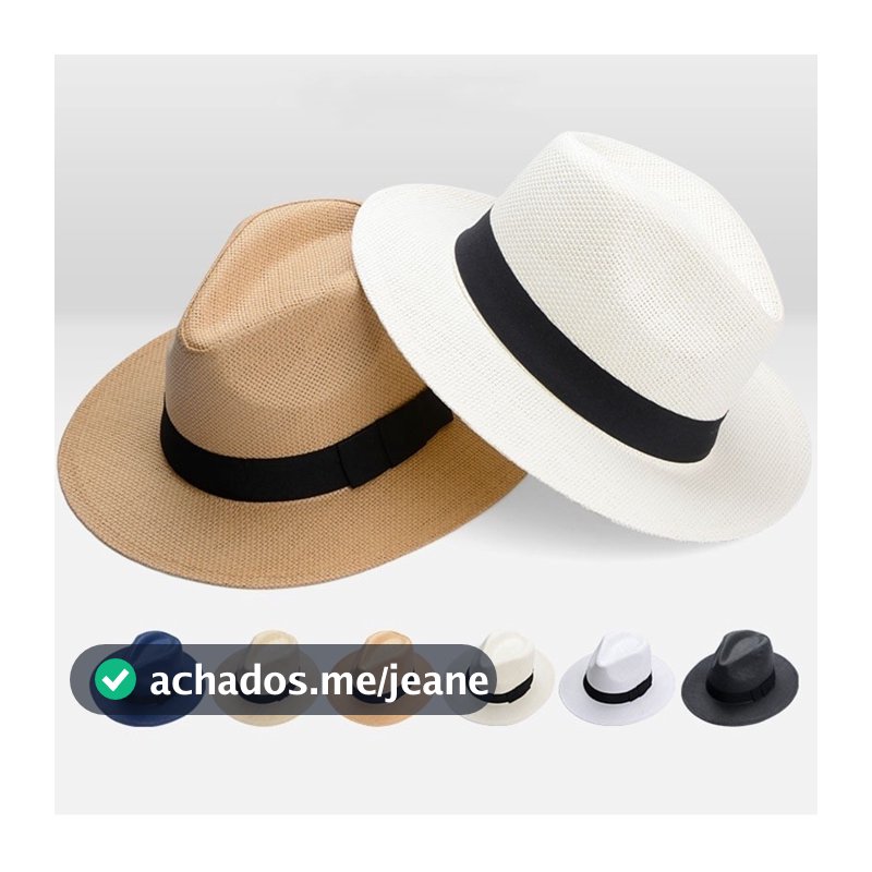 Chapéu Moda Panamá Aba Larga Palha Shantung Unissex Casual Praia