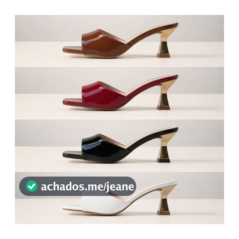 Sandália Tamanco  Verniz Feminino Salto Baixo 6cm Taça Bico Quadrado Confortável Elegante