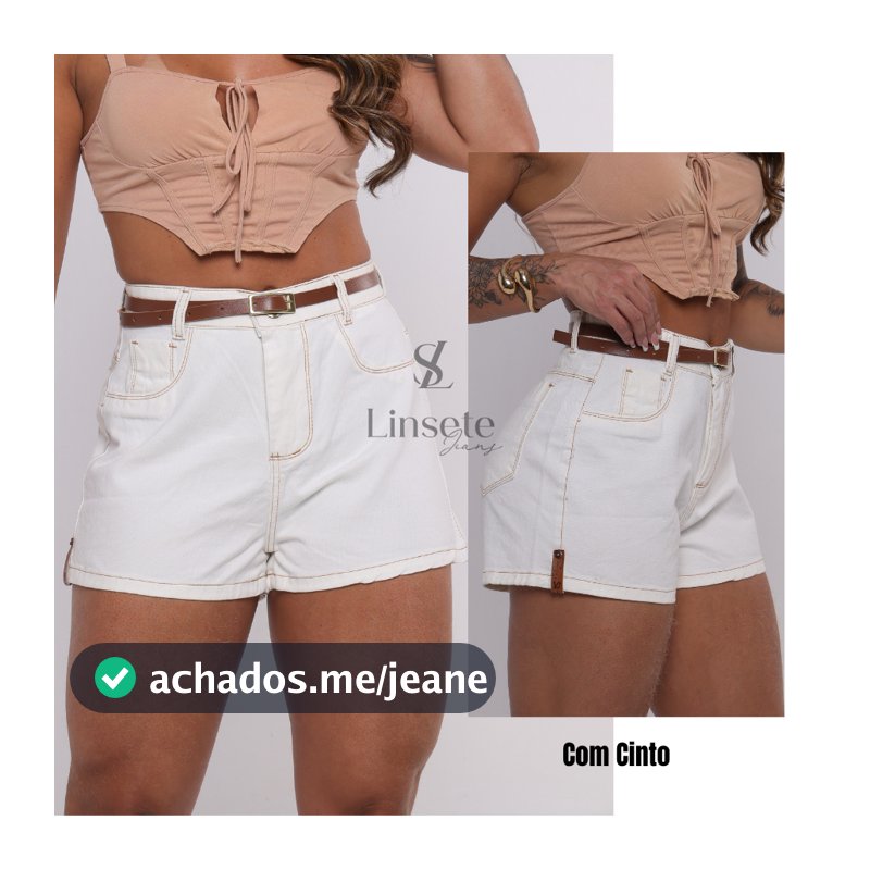 Short Jeans Feminino Off-White Com Barra Cintura Alta