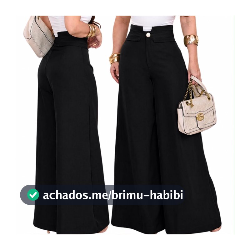 Calça Feminina Pantalona Wide Leg Cós Alto Alfaiataria Premium  Alta Cobertura e Botão Metal