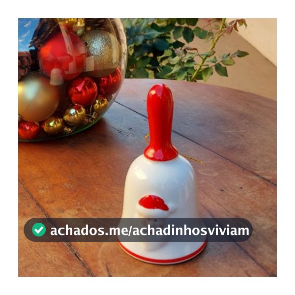 Enfeite De Natal Sino Natalino Com Papai Noel Cerâmica - 7x7x13cm