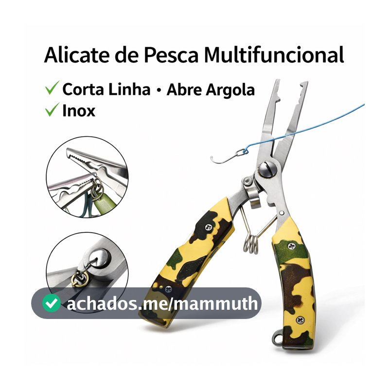 Alicate de Pesca Multifuncional Inox Corta Linha Abre Argola com Mola Profissional Pesca Top Premium
