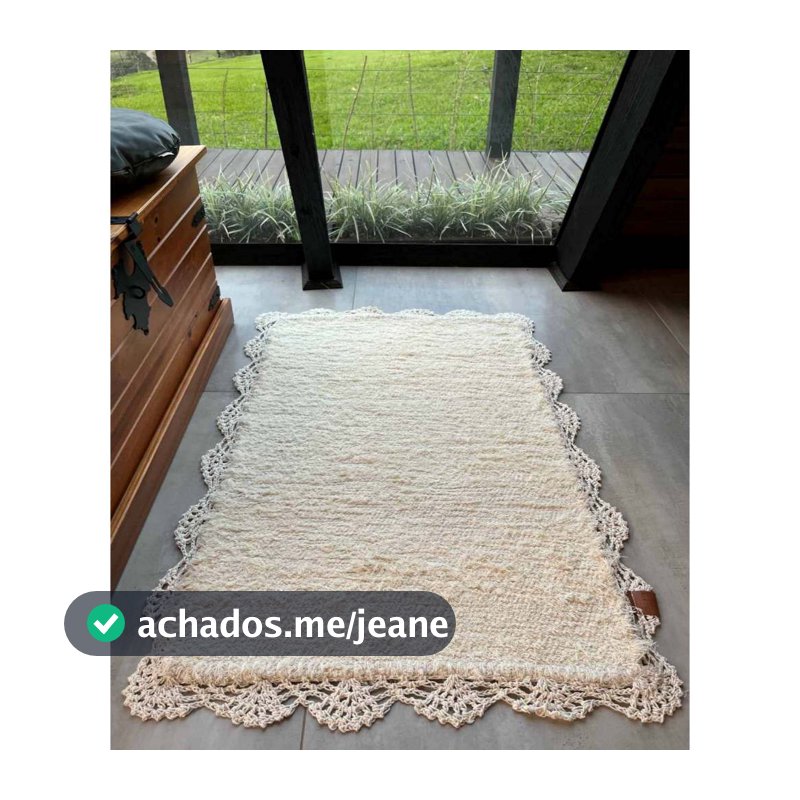 Tapete Boho Artesanal com crochê 0,60 x 1,00m Algodão Cru Quarto Porta Banheiro