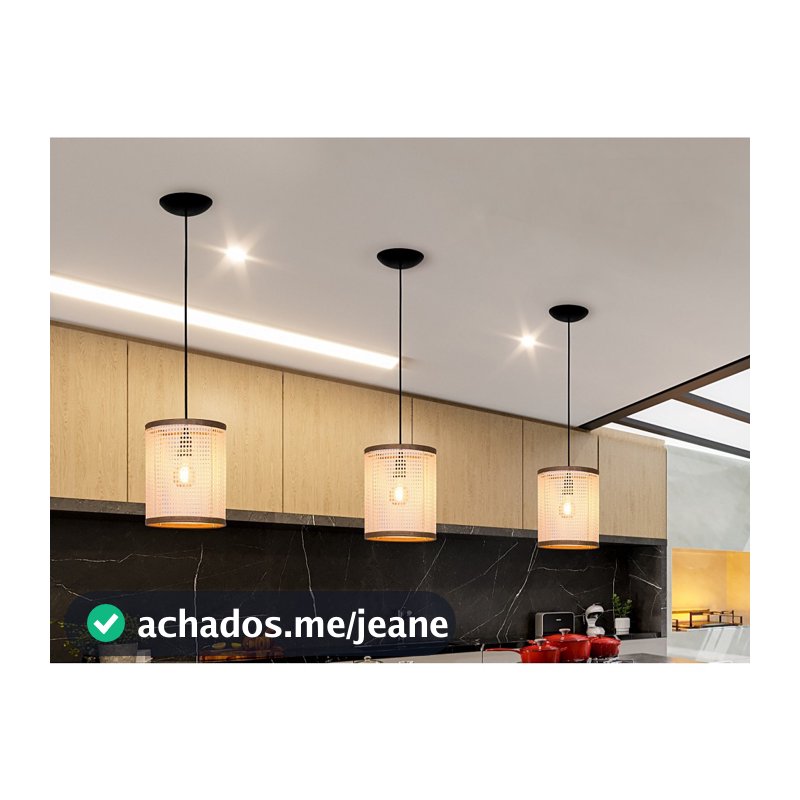 Kit3 Pendente Iluminaçao Luminária Balcao Area Palha Indiana