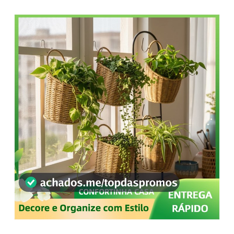 Cesta Suspensa de Juta para Parede Feita à Mão Decorativa Organizadora