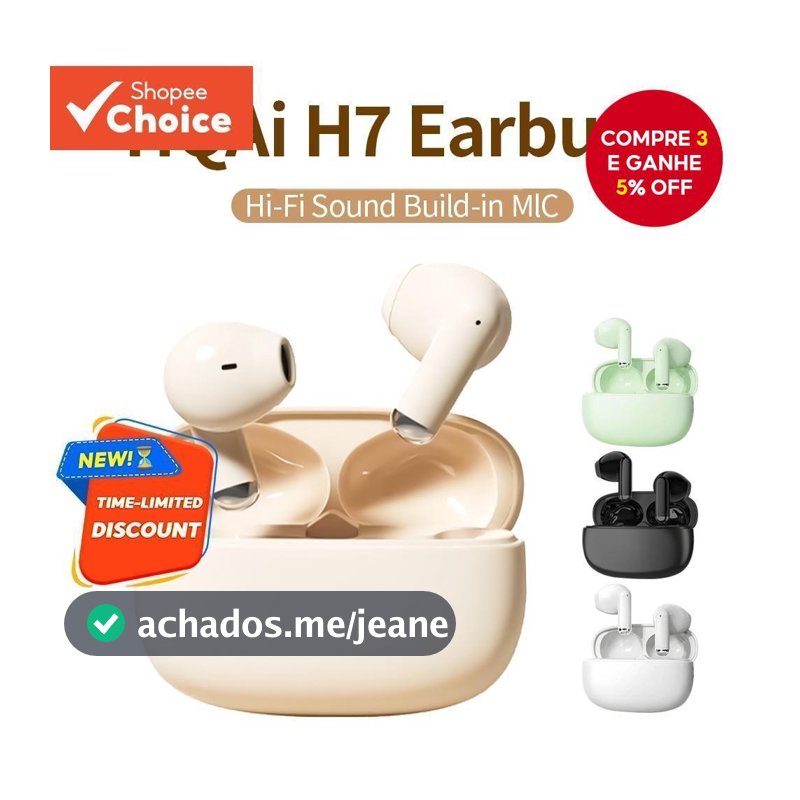 HQAi H7 Fones De Ouvido Sem Fio TWS Alta Fidelidade Bluetooth Cancelamento Ruído Controle Toque Jogos Fone Com Microfone