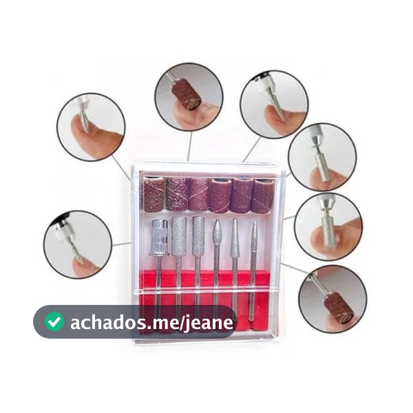 KIT LIXA 6 BROCAS PARA LIXADEIRA ELÉTRICA UNHA GEL, 6 lixas minerais resistentes e leves ideal para esculpir, modelar, nivelar, polir e remover a modelagem em unhas artificiais como unhas de fibra, gel, porcelana, entre outras. Especificação