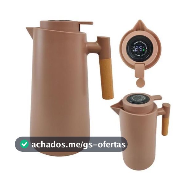 Garrafa Térmica De Café Chá Com Cabo De Bambu e Termômetro Digital Rose
