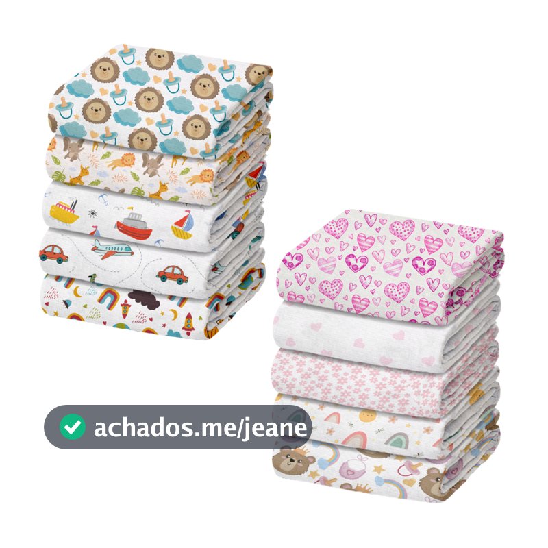 Pacote com 5 Fraldas de Pano de Luxo Marca Minasrey Estampada para Bebês e Recém-Nascidos - 70x70cm - 100% Algodão Duplo