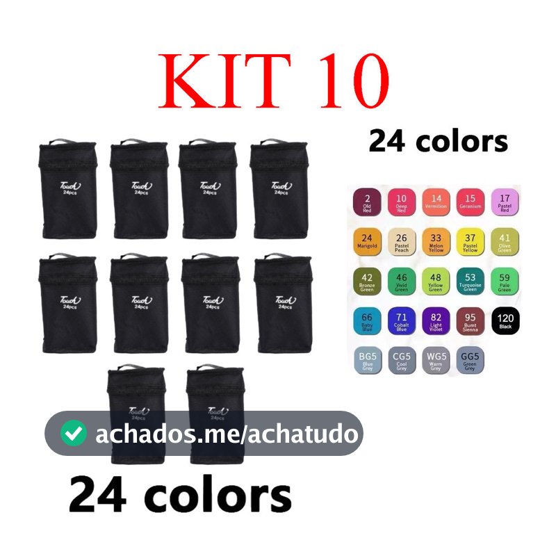 kit 10  24 Cores Caneta Marcadora De Cabeça Dupla Oleosa Montagem Artística Para Estudantes Material Escolar su