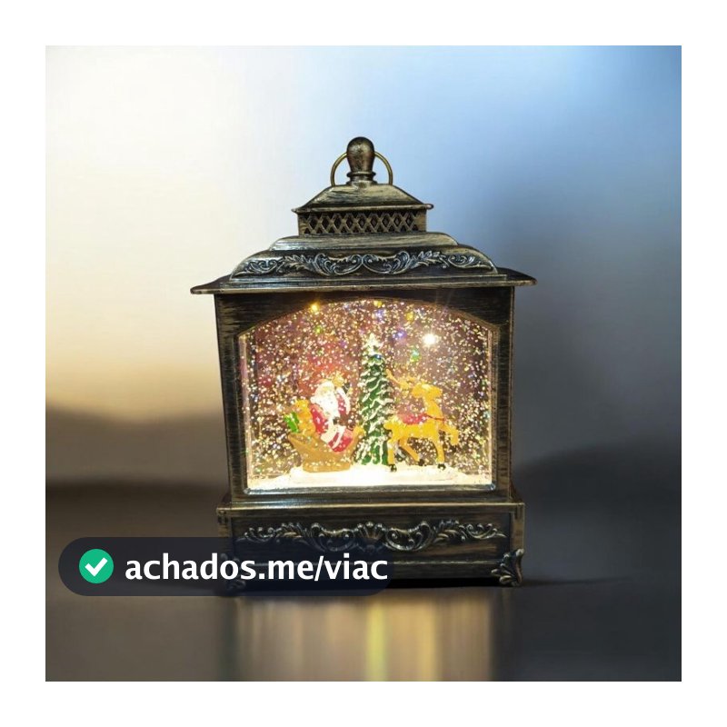 Luminária lampião papai Noel neve luz musical 18x15cm decoração natal