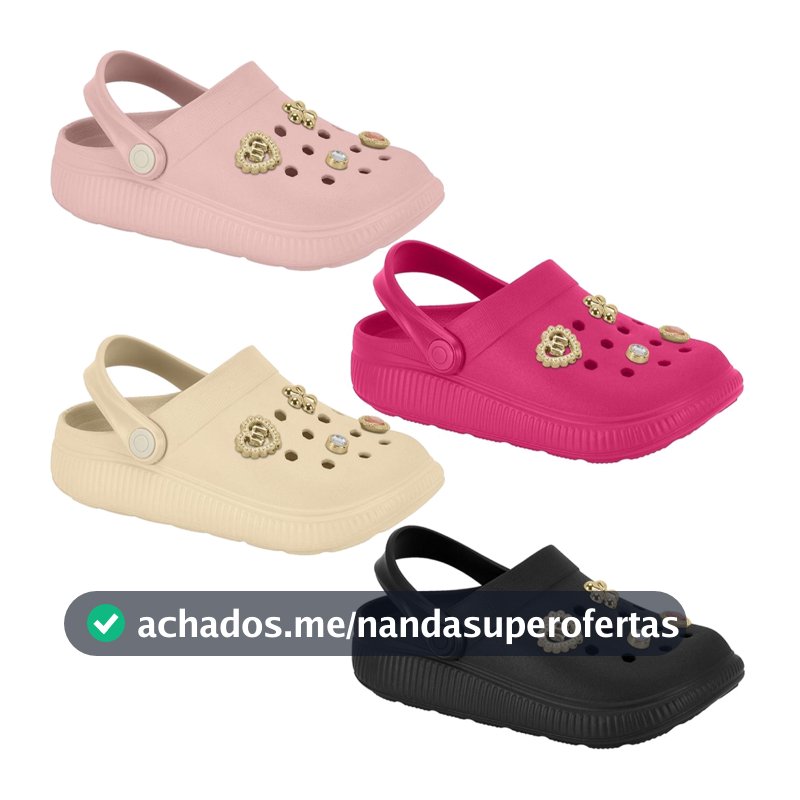 Clog Babuche Molekinha Apliques Bottons Removiveis Moda Menina 2591