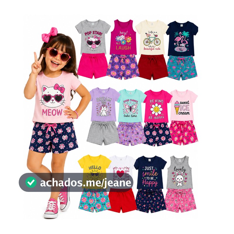 Kit 4 Peças de Conjuntos Verão Menina Infantil e Juvenil Tamanho 01 ao 14 anos
