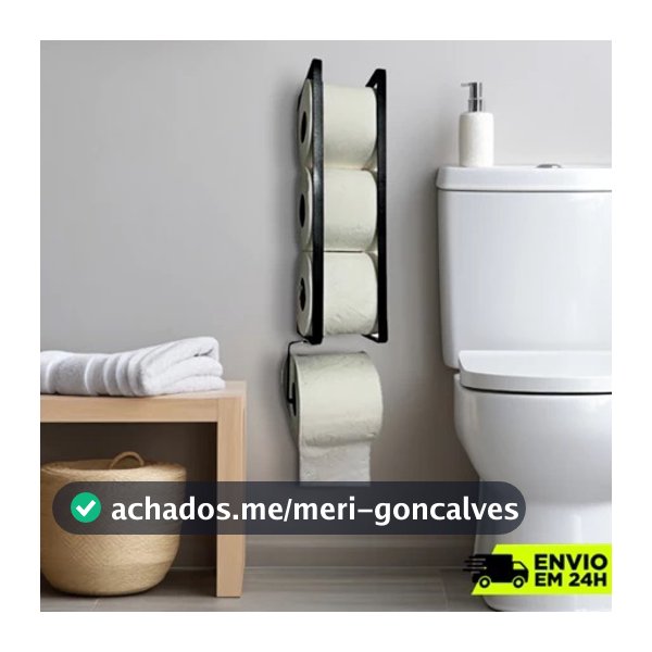 Suporte Porta Papel Higiênico Parede 4 Rolos Preto Fácil Fixação Dupla Face ou Parafusos