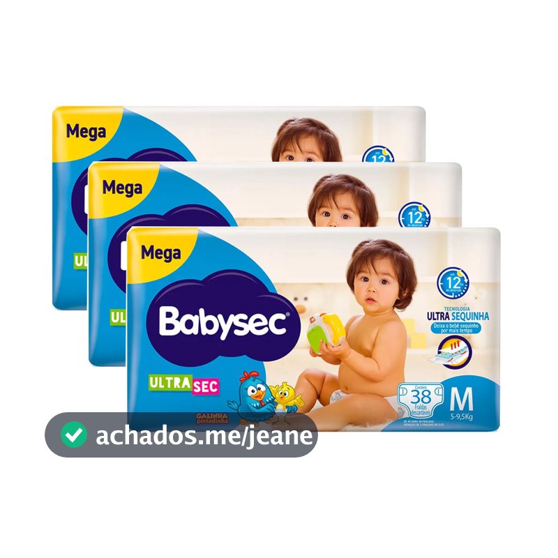 Kit Fralda Descartável Babysec Galinha Pintadinha Ultrasec Mega M 38 Tiras - 3 Unidades