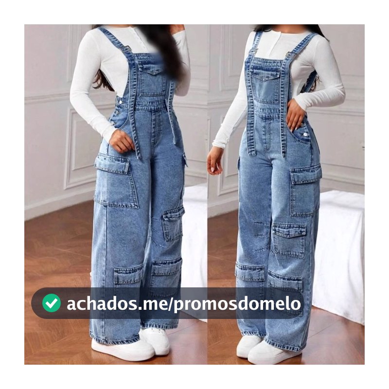 Jeans femininos calças Jeans macacão Multi-bolso calças Cargo de perna larga atacado