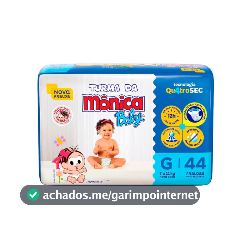 Fralda Turma da Mônica Baby Mega Tamanho G 44 Unidades Descartáveis