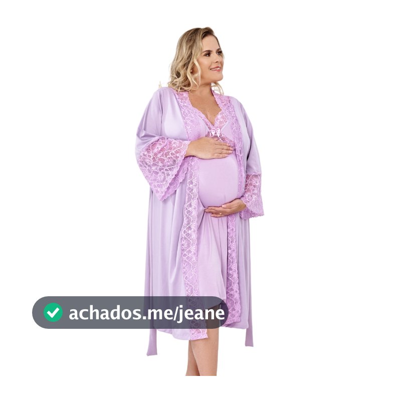 kit Plus Size Camisola Amamentação e Robe luxo Renda