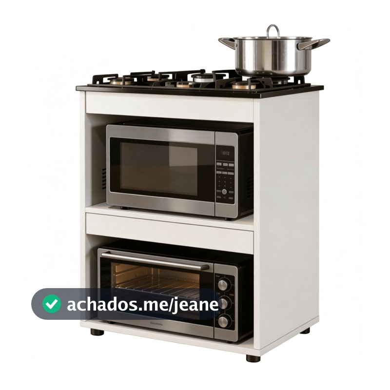 Balcão p/ Cooktop 4 ou 5 Bocas - Branco Cozinha Moderna Armário 2 Nichos Organizador - Blue Moby