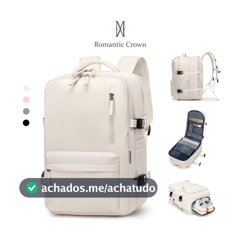 ROMANTIC CROWN Mochila Viagem Feminina Masculina Multifuncional Reforçada Impermeável Expansível, Notebook Antifurto USB