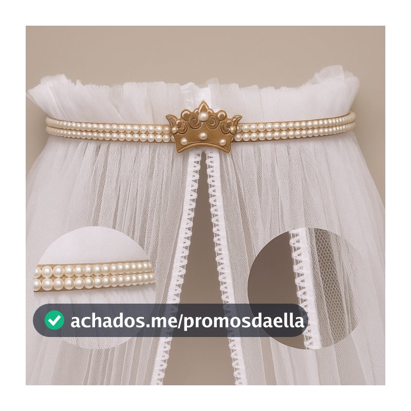 Kit Berço Bebê Mosquiteiro + Dossel Pérola e Coroa 2 Peças