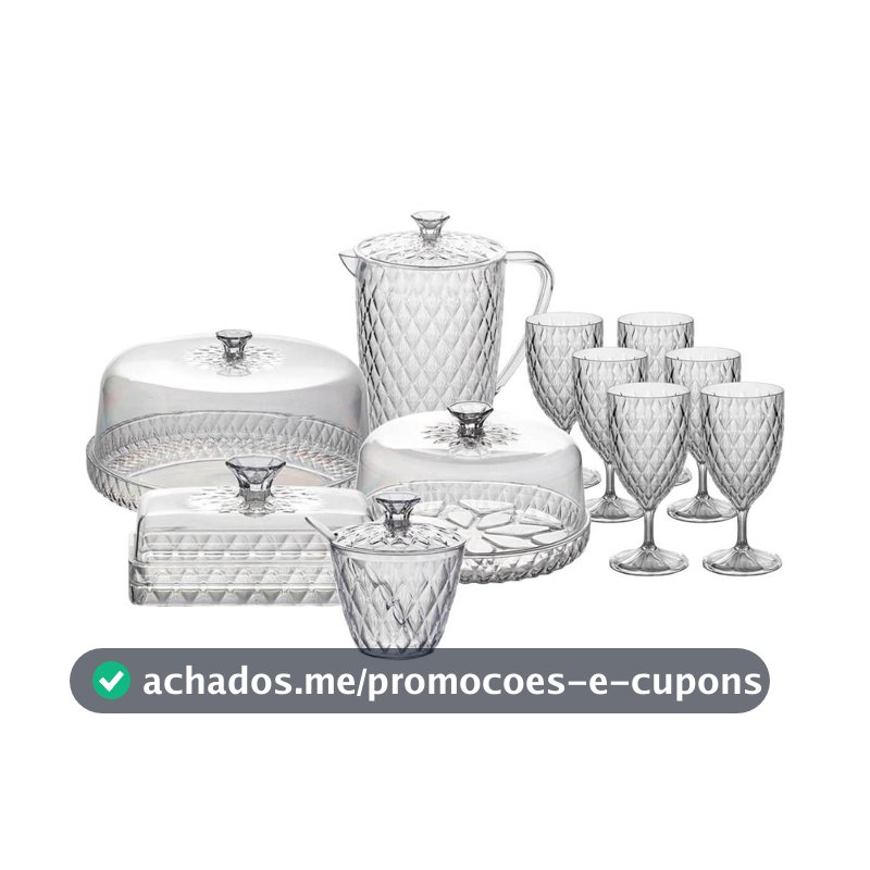 Kit Mesa Posta Glamour com 11 Itens Café da Manhã Jarra Queijeira Manteigueira Açucareiro Boleira