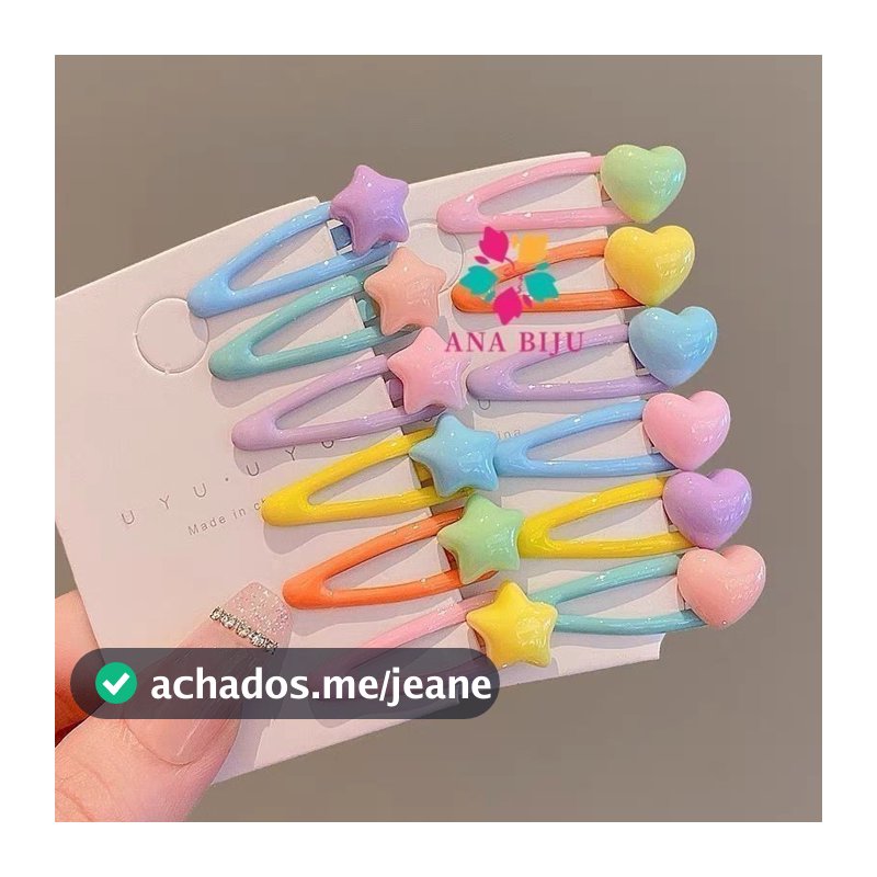 ANA1108 KIT Presilha de Cabelo 5,5cm Tic Tac Infantil Colorido com Desenho Tic Tac