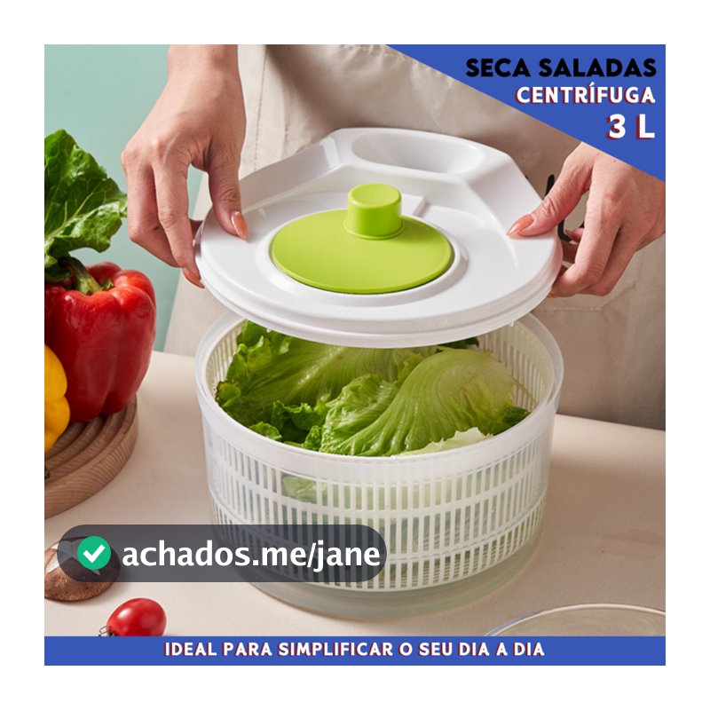 Centrífuga de Salada 3L Manual | Secagem Rápida Sem Esforço | Ideal para Folhas e Hortaliças - MN