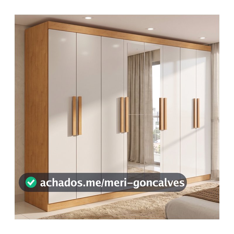 Guarda-roupa Casal Easy Slim 8 Portas Com Espelho Amendoa Clean/Off White